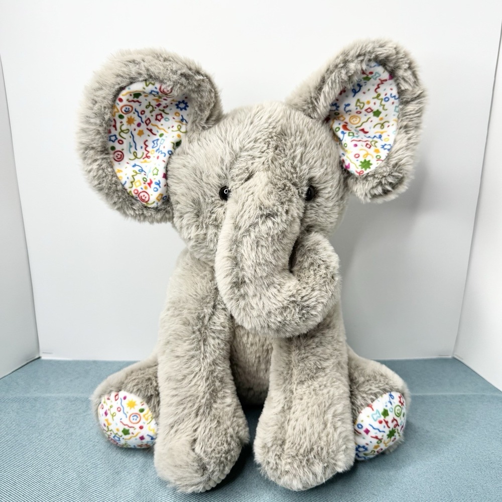Walmart Gray Elephant Plush 12" Stuffed Animal Confetti Ears Corduroy Feet